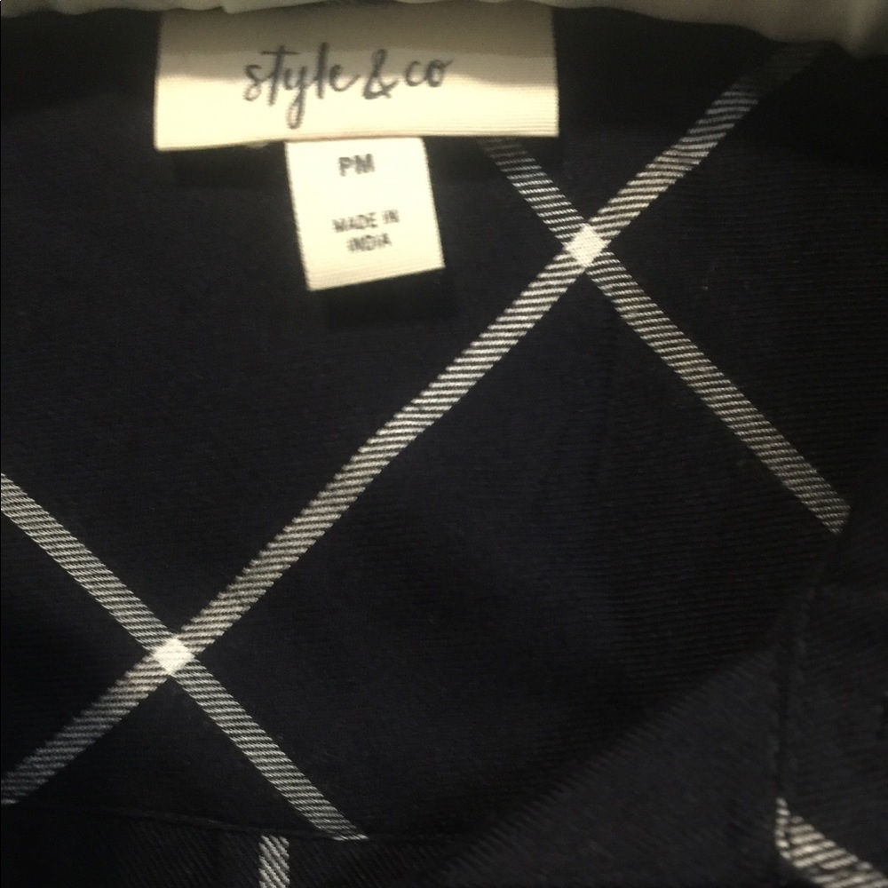 Petite M Navy Windowpane Plaid Check Shirt NWT - Picture 11 of 15